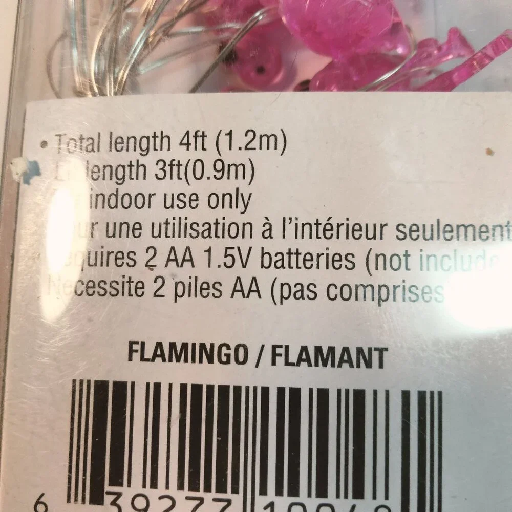 Pink Flamingo String Lights Mini 4Ft Indoor Battery Operated Coastal Tropical